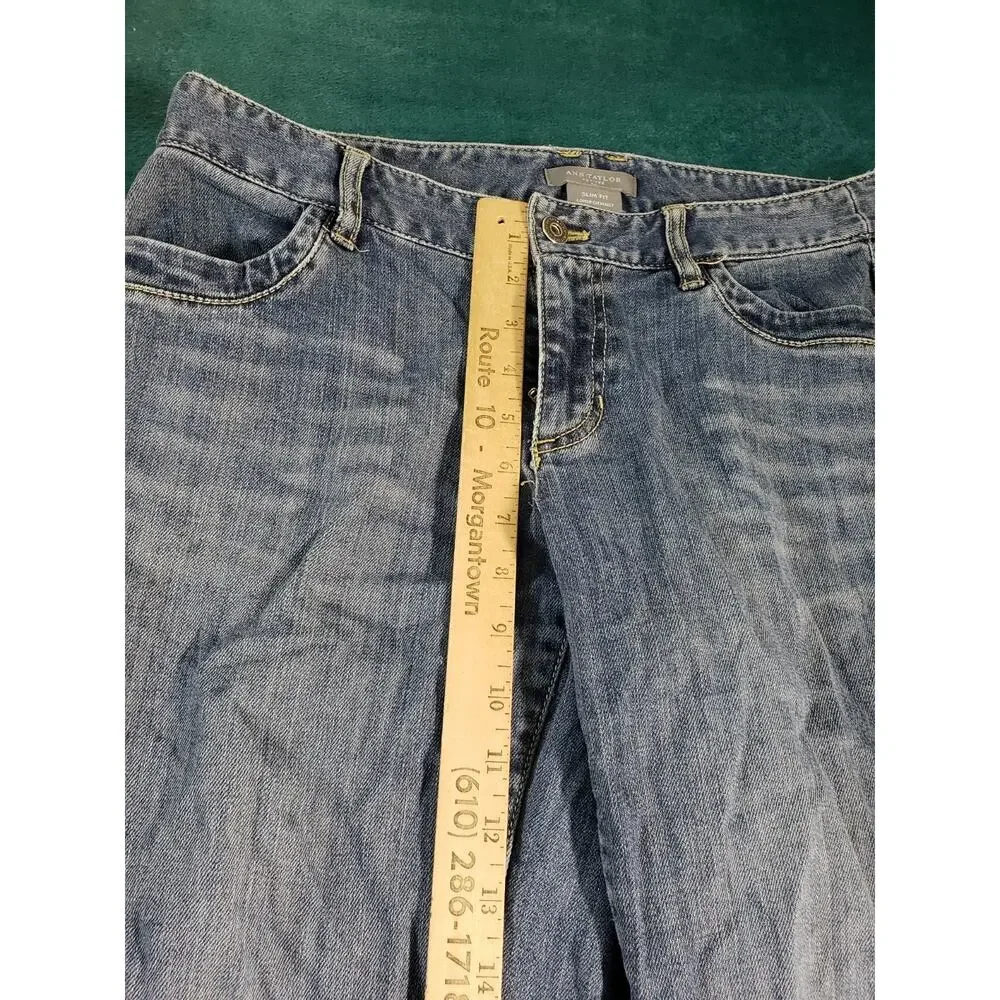 Ann Taylor Jeans Size 8 Petite Women Blue Pants Denim Stretch Mid Rise Wide Leg